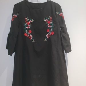 Bell sleeve embroidered flare dress